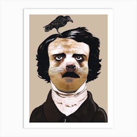 Edgar Allan Poe With Bird Art Print