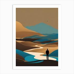  FAR AWAY modern boho art, Man vector  Art Print