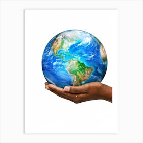 A Human Hand Cradling A Delicate Transparent Globe With Vibrant Countries And Teeming Blue Oceans S (5) Art Print