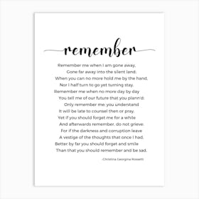 Remember Poem By Christina Georgina Rossetti Art Print