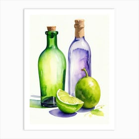 Lime and Grape near a bottle watercolor painting 22 Art Print