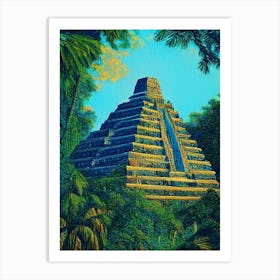 Tikal National Park Guatemala Pointillism Art Print