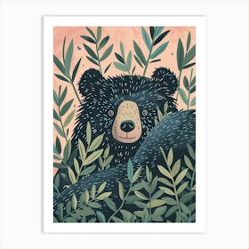 Sloth Bear Hiding In Bushes Storybook Illustration 4 Art Print