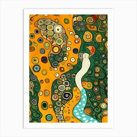 Artistic Symphony Paradise Bird By The Stream By Klimt And Van Gogh Art Print