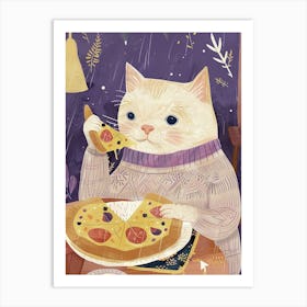 Cat In A Sweater Pizza Lover Folk Illustration 2 Art Print