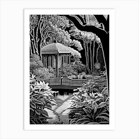 Bellingrath Gardens, 1, Usa Linocut Black And White Vintage Art Print