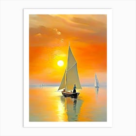 Sailboat At Sunset 5 Art Print