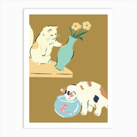 Brown Illustrated Cat Art Print