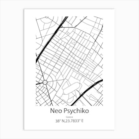 Neo Psychiko,Greece Minimalist Map Art Print