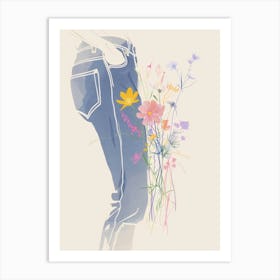 Flowers And Blue Jeans Line Art 1 Art Print