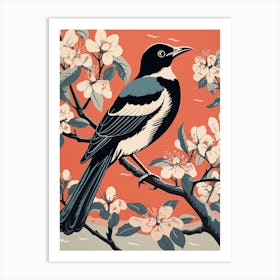 Vintage Bird Linocut Magpie 3 Art Print