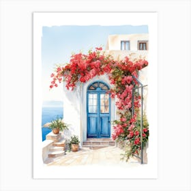Santorini, Greece   Mediterranean Doors Watercolour Painting 4 Art Print