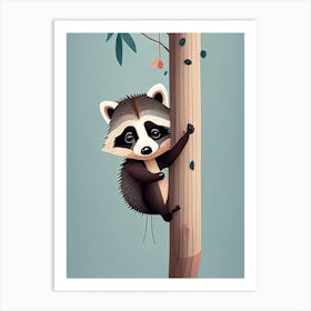 Cute Raccoon Climbing Up Tree Art Print