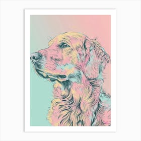 Flat Coated Retriever Dog Pastel Line Watercolour Illustration  1 Art Print
