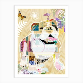 Happy Bulldog Collage Art Print