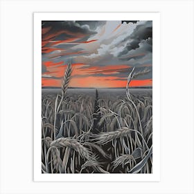 Sunset In The Wheat Field 1 Art Print