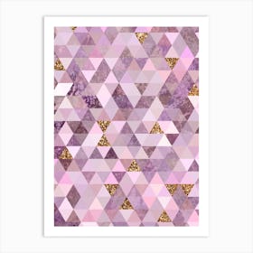 Abstract Triangle Geometric Pattern in Pink and Glitter Gold n.0009 Art Print