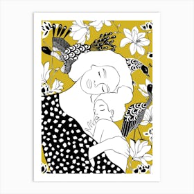 Mother And Daughter (yellow background) Art Print