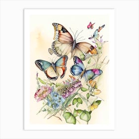 Butterflies In Migration Watercolour Ink 1 Art Print