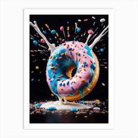 A Donut With Icing And Colorful Sprinkles Art Print