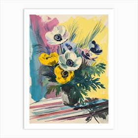 Anemone Flowers On A Table   Contemporary Illustration 3 Art Print