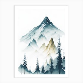 Mountain And Forest In Minimalist Watercolor Vertical Composition 143 Art Print