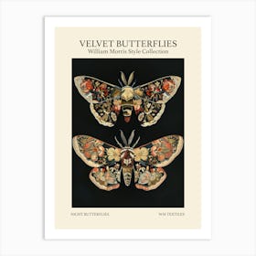Velvet Butterflies Collection Night Butterflies William Morris Style 4 Art Print
