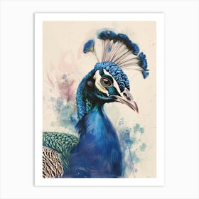 Watercolour Peacock Portrait Art Print