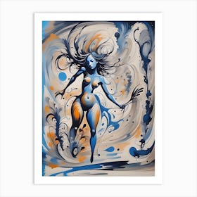 Woman In Blue And Orange Art Print