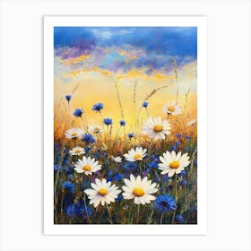 White Daisies Flowers Blue Cornflowers Paintings Monet Painting Claude Impressionism Meadow Art Print