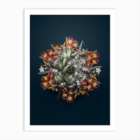 Vintage Treacleberry Flower Wreath on Teal Blue n.2301 Art Print