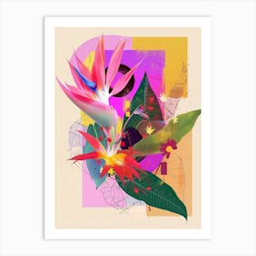 Bird Of Paradise 3 Neon Flower Collage Art Print