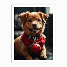 Cute Dog With Red Ball Art Print