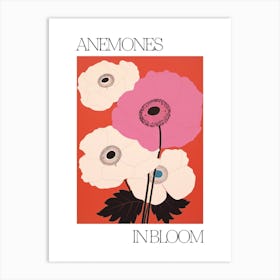 Anemones In Bloom Flowers Bold Illustration 3 Art Print