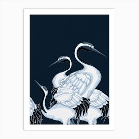 Navy Chinoiserie Bird Artwork Art Print