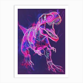 Pink Neon T Rex Line Illustration Art Print