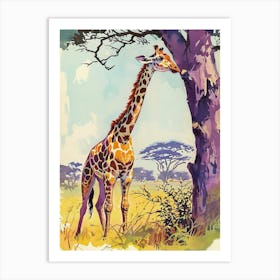 Giraffe Scratching Against The Tree Portrait 1 Art Print