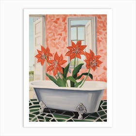 A Bathtube Full Of Amaryllis In A Bathroom 3 Art Print