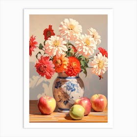Zinnia Flower And Peaches Still Life Painting 4 Dreamy Art Print
