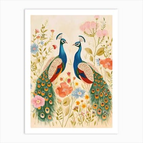 Folksy Floral Animal Drawing Peacock 4 Art Print