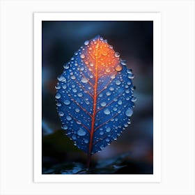 Blue Leaf With Water Droplets 16 Art Print