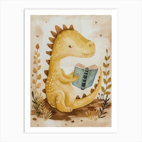 Neutral Pastels Dinosaur Reading A Book 3 Art Print