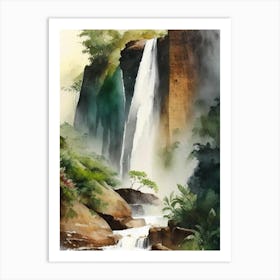 Satopanth Waterfall, India Water Colour  (2) Art Print