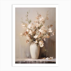 Sweet Pea, Autumn Fall Flowers Sitting In A White Vase, Farmhouse Style 4 Art Print