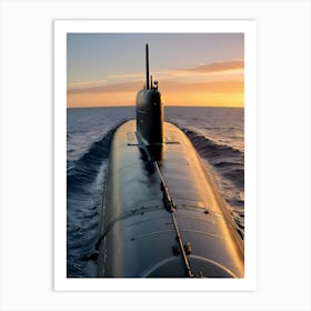 Submarine At Sunset-Reimagined 13 Art Print