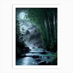 Bamboo Forest At Night Art Print