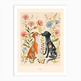 Folksy Floral Animal Drawing Dog 3 Poster Art Print