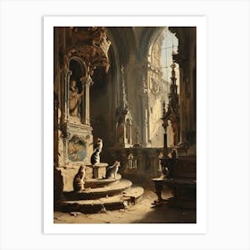 Cats In An Abandoned Church Rococo Inspired Art Print