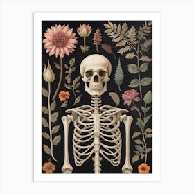 Botanical Skeleton Vintage Flowers Painting (95) Art Print