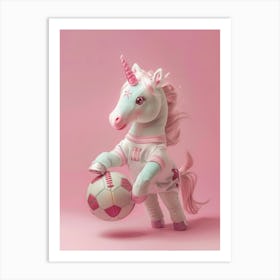 Pink Toy Unicorn Playing Football Art Print